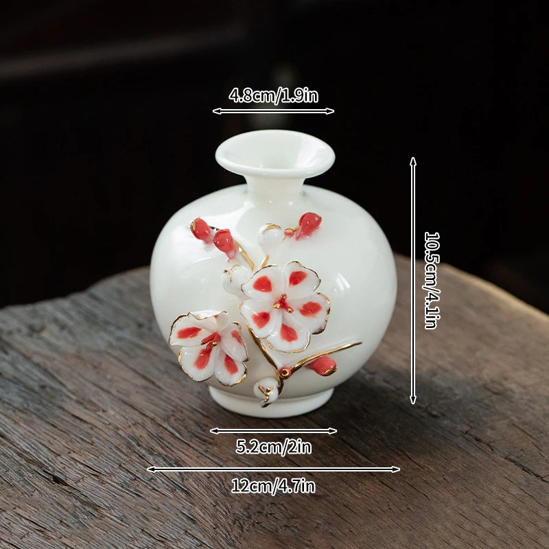Plum Blossom Ceramic Vase Flower Arrangement Vase Room Decoration Flowerpot Teatable Decorative Vase Retro Ceramic Flower Bottle