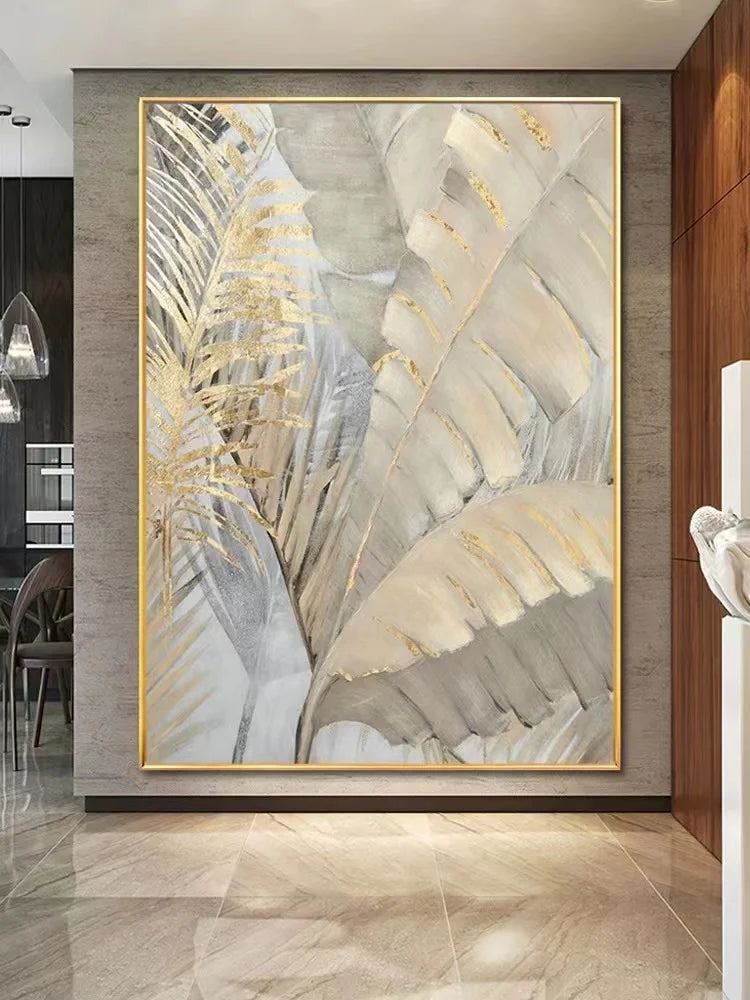 Nordic Gold Leaf Huge Size Picture Hand Painted Abstract Oil Painting On Canvas Wall Art For Living Room Home Decor No Frame