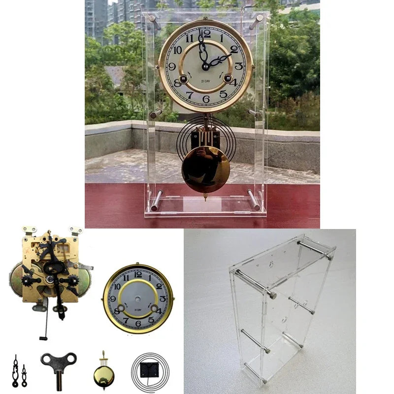 Nordic Mechanical Clock Retro Transparent Desktop Clocks Pendulum Pure Copper Movement Bedroom Watch Vintage Home and Decoration