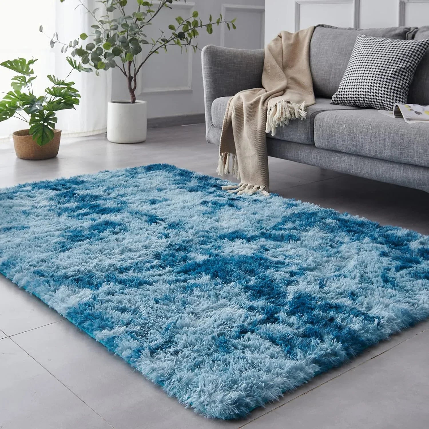VIKAMA Tie-dye Carpet Living Room Coffee Table Cushion Shaggy Washable Bedroom Modern Scandinavian Soft Cozy Mat Home Decor Rug