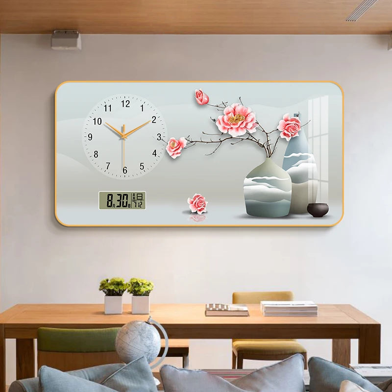 Modern Minimalist Living Room Clock Home New Chinese Style Noiseless Hanging Clock Creative All-Match Wall Hanging Clock Drawing