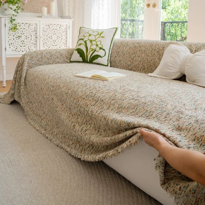2025 All-Season Universal Full Coverage Non-Slip Couch Chenille Solid Couch Camping Blanket Vintage Solid Color Sofa Cover