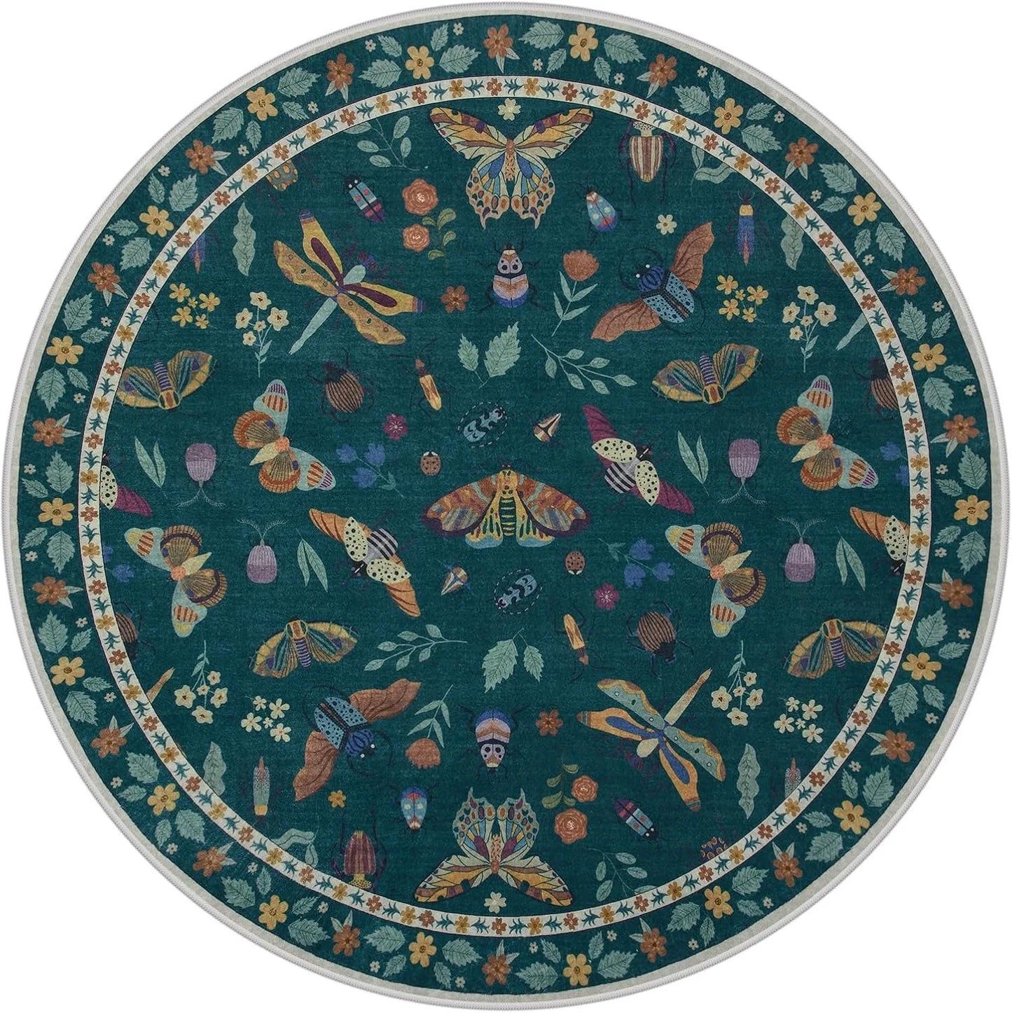 Round Living Room Carpet Green Insect Floral Carpets Home Decoration Rug for Bedroom Bedside Floor Mat Christmas Gifts 거실 카펫