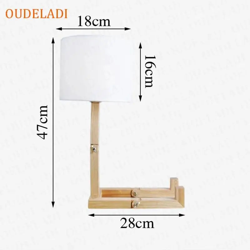 OUDELADI Robot Shape Wooden Table Lamp Modern Cloth Art Wood Desk Table Lamp Decor Luminaires Parlor Study Bedroom Night Light