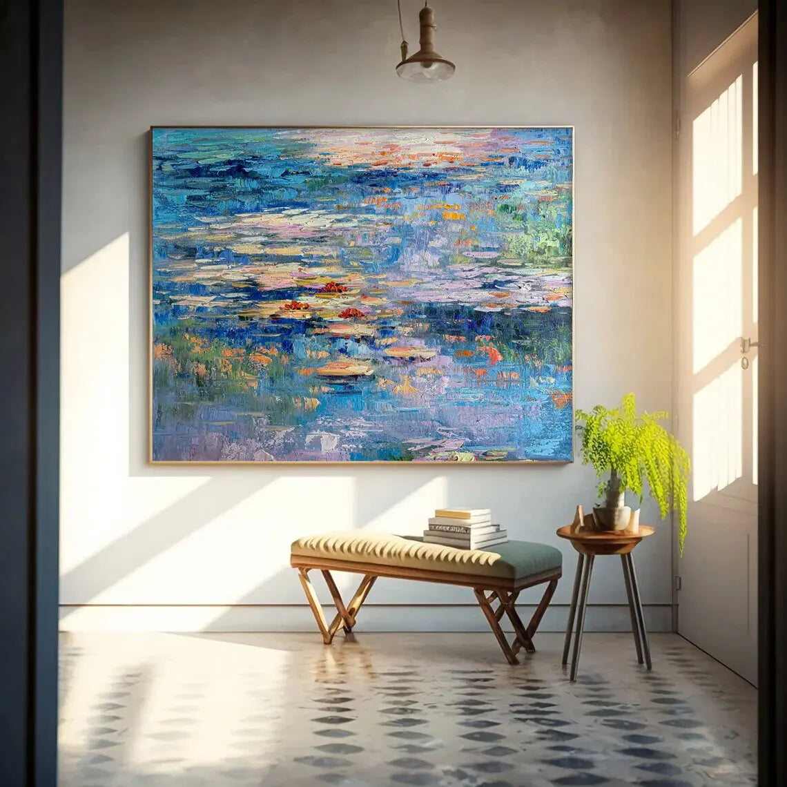 Monet Lotus Thick Texture Landscape Painting Pictures 100% Handmade Abstract Oil Painting Canvas Wall Art For Home Decoration