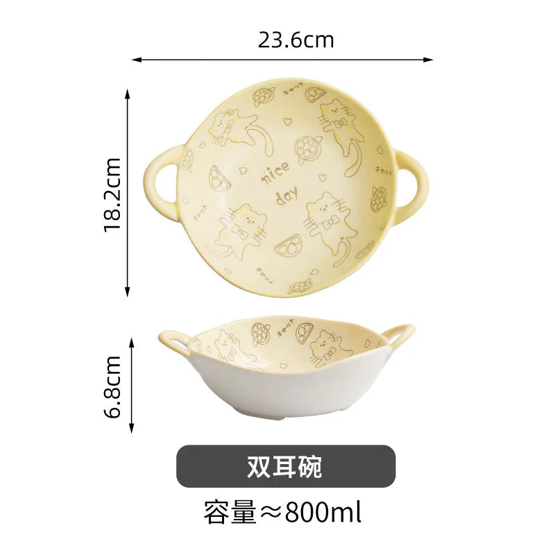 Orange Cat Ceramic Dinnerware Set Cute Bowl Plate Cutlery for Home Kitchen New House Gift
