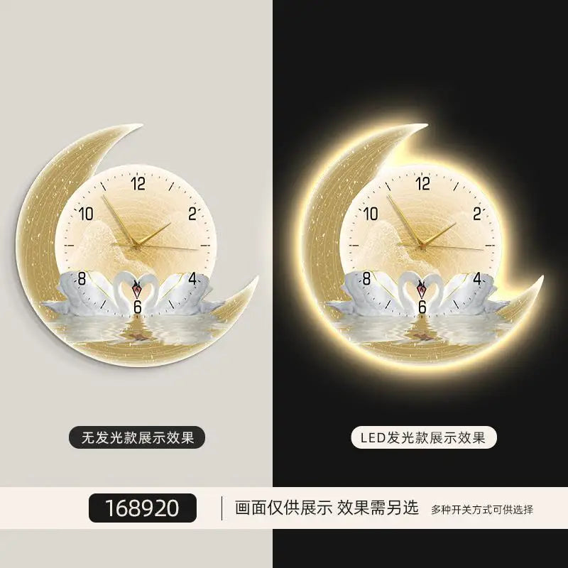 Home Decorative Painting Wall Clock Living Room Decoration Premium LED Ambient Light Plug-in Wall Clock