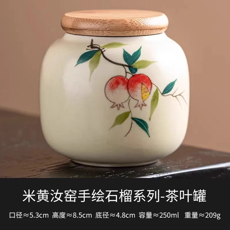 European Ceramic Storage Jar with Cover Hand Painted Flowers for Decoration Tabletop Sealed Tea Canister Kitchen Grain Dispenser