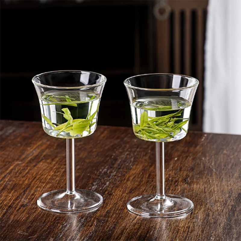 Transparent Glass Houkui Tea Cup Green Kung Fu Tea Glass Red Wine Glass Goblet Tea Tasting Cup Small Tea Cup Mini Wine Cups New