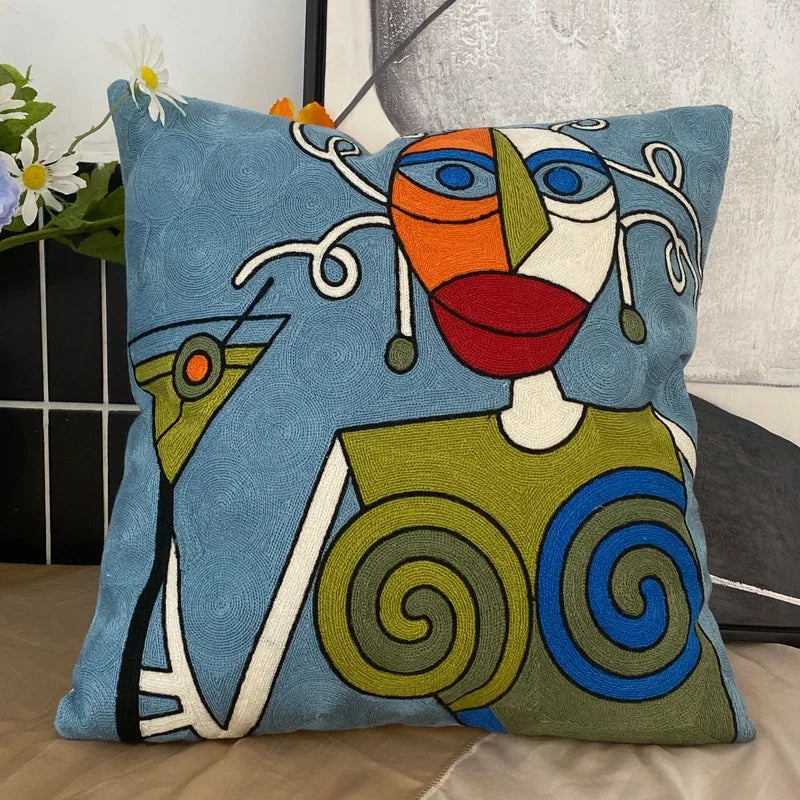 Embroidery Abstract Pillowcase Cotton Cushions Covers Picasso Decorative Throw Pillows Covers for Sofa Living Room Home Decor