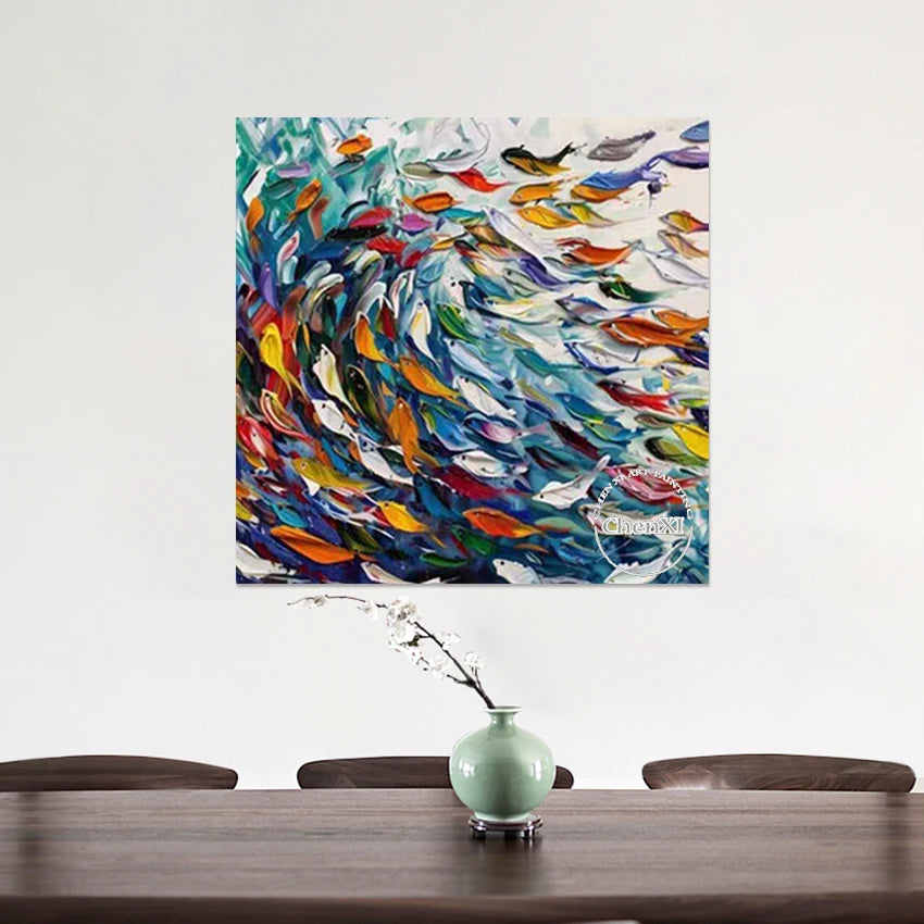Modern Style Abstract Fish Art Wall Colorful Acrylic Design Textured Paintings Frameless Canvas Artwork Picture Wholesale Cheap