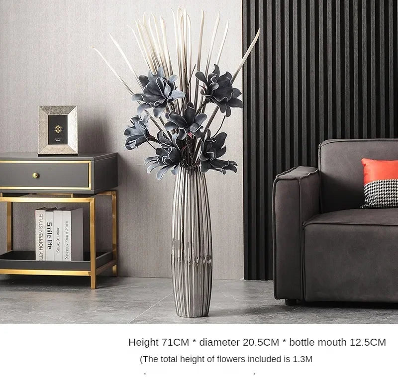Nordic Ceramics Flower Vase for Entrance Light Luxury High-end Household Vase Large Electroplating Floor-standing Vase for Hotel