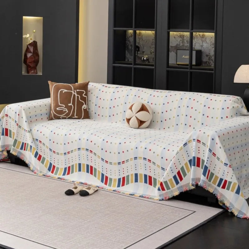 2025 Vintage Luxury Star Chenille Sofa Cover Full Coverage Non-Slip Couch Slipcover All-Season Universal Fit for Leather Sofas