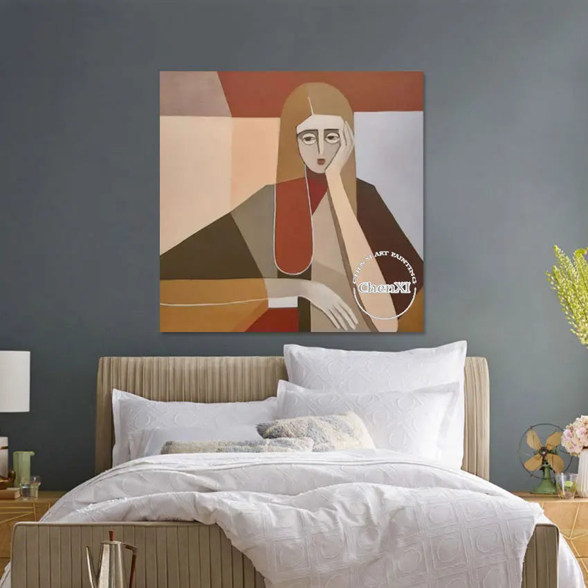 Hotel Decor Luxury Canvas Wall Poster, Classical Vintage Lady Portrait Picture Oil Painting, Pure Handmade Abstract Portrait Art
