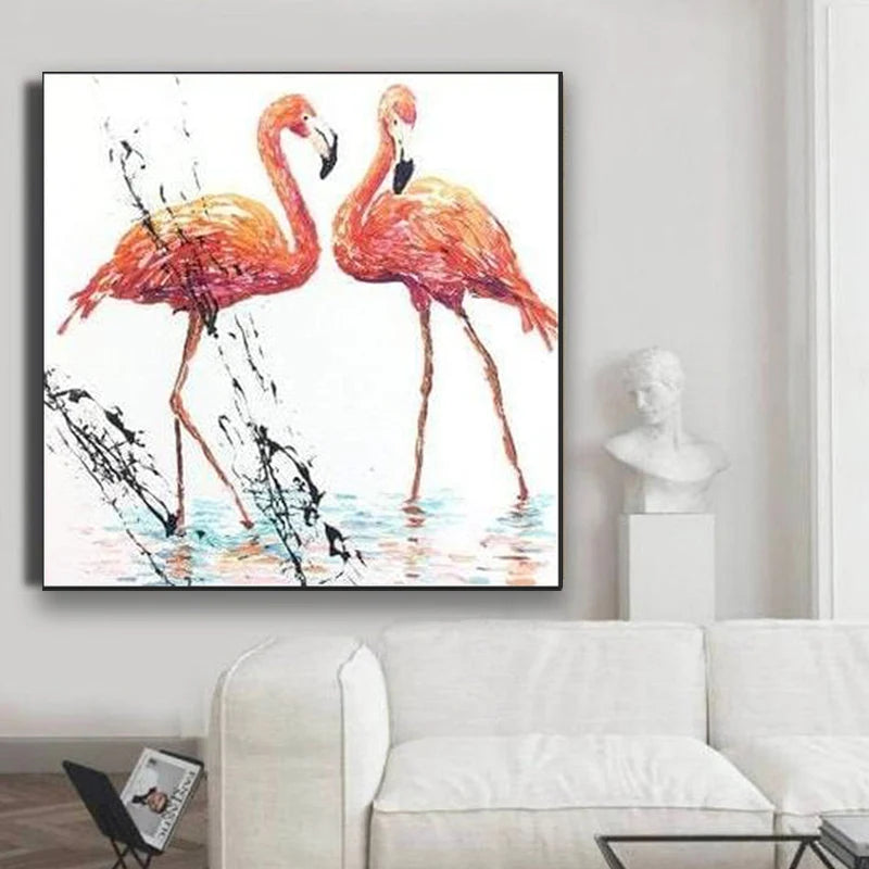 Thick Textured Knife Painted Flamingo Picture 100% Handmade Abstract Oil Painting Canvas Wall Art For Home Decoration No Frame