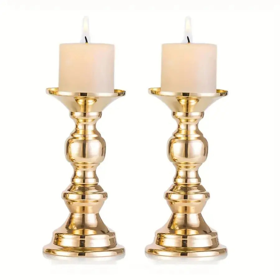 2 Pcs Candle Holders Gold Metal Pillar Candle Holders, Wedding Centerpieces Candlestick Holders Candles Stand Decoration