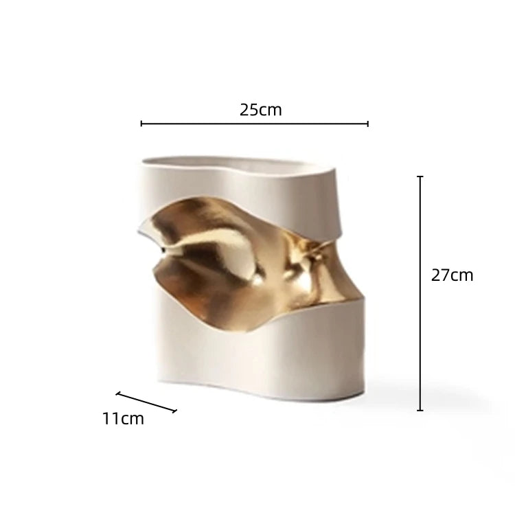 Ceramic Vase Curve Irregular Bend Golden Flower Artistic Flowerpots Porcelain Crafts Ornaments Room Decoration