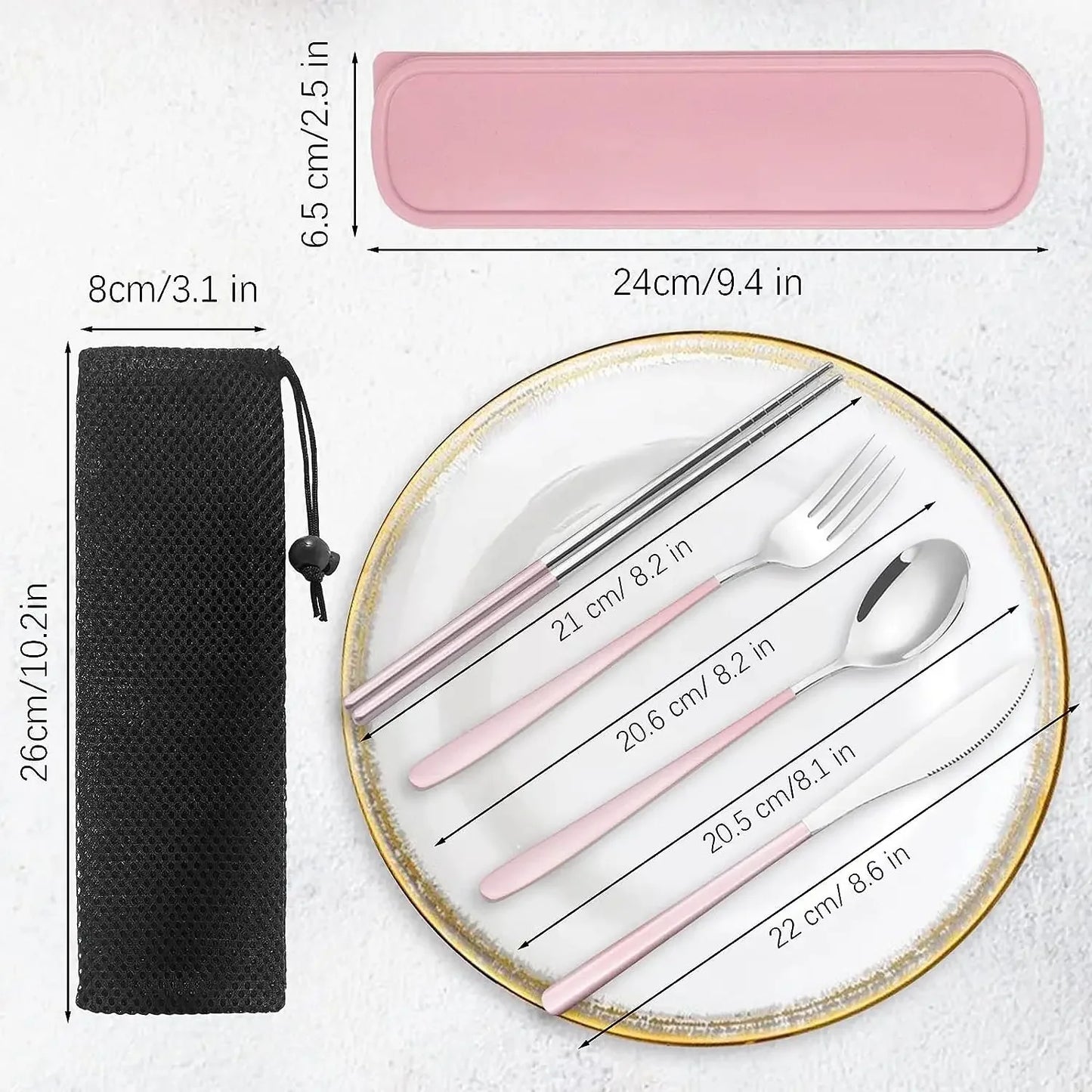 Portable Travel Utensils Set with Case Stainless Steel Knife Forks Spoons Chopsticks for Lunch Box Office Picnic Dinnerware Use