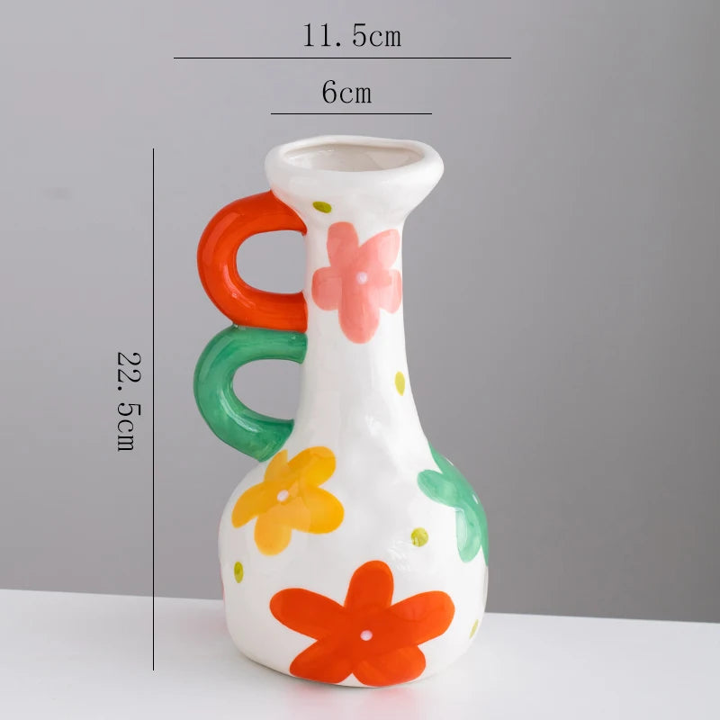 Aesthetic Ceramique Blanc Vase Rustic Kawaii Modern Minimalist Vase Bedroom Ornaments Vasi Per Fiori Home Decoration Living Room