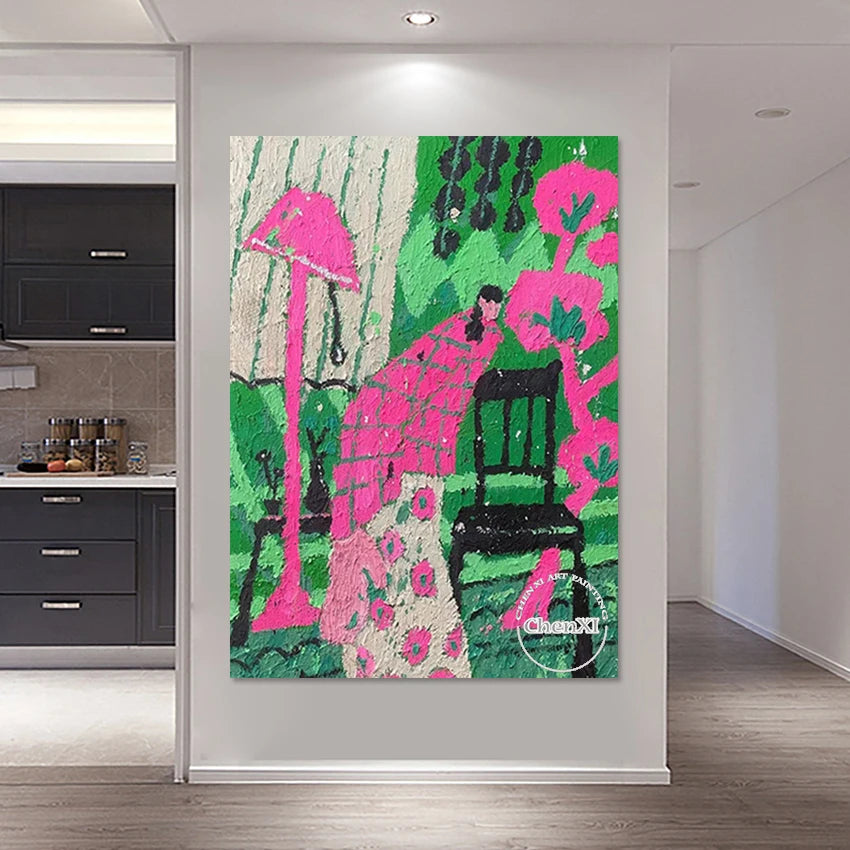 Semi Abstract Painting Figure Textured Design Wall Canvas Art Decoration Beautiful Girl Picture Frameless Bedroom Artwork