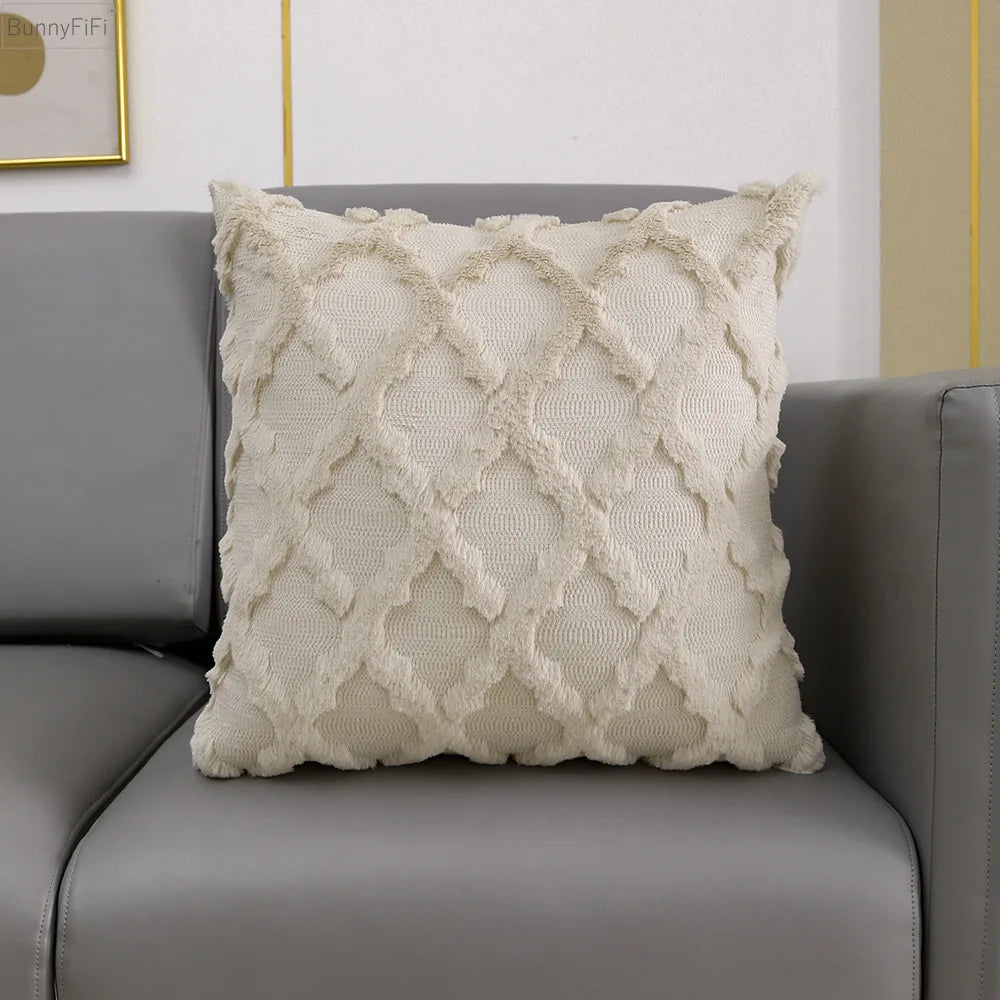 Beige Grey White Solid Cushion Cover Fluffy Embroidery Diamond Soft Home Decoration Pillow Cover Living Room 30x50cm 45x45cm