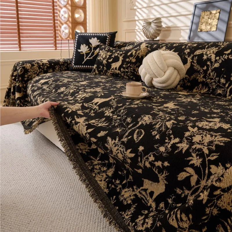 25 All-Season Chenille Sofa Cover Slipcover Cat Scratch Resistant Dustproof Sofa Cushion Universal Flower Sofa Blanket Protector