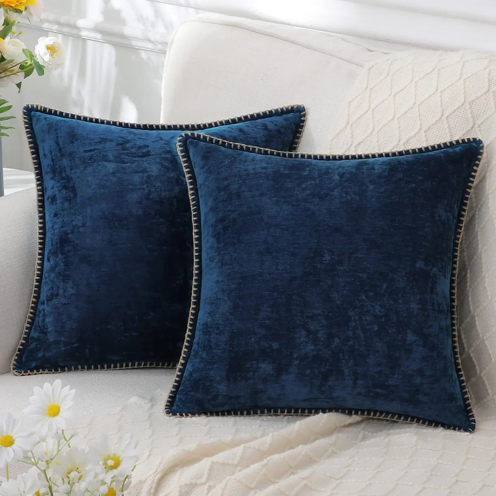 Blue Chenille Cushion Cover 45x45 Pillow Cover 30x50cm Sofa Decorative Throw Pillow Case Soft Luxury For Living Room Sofa Decor