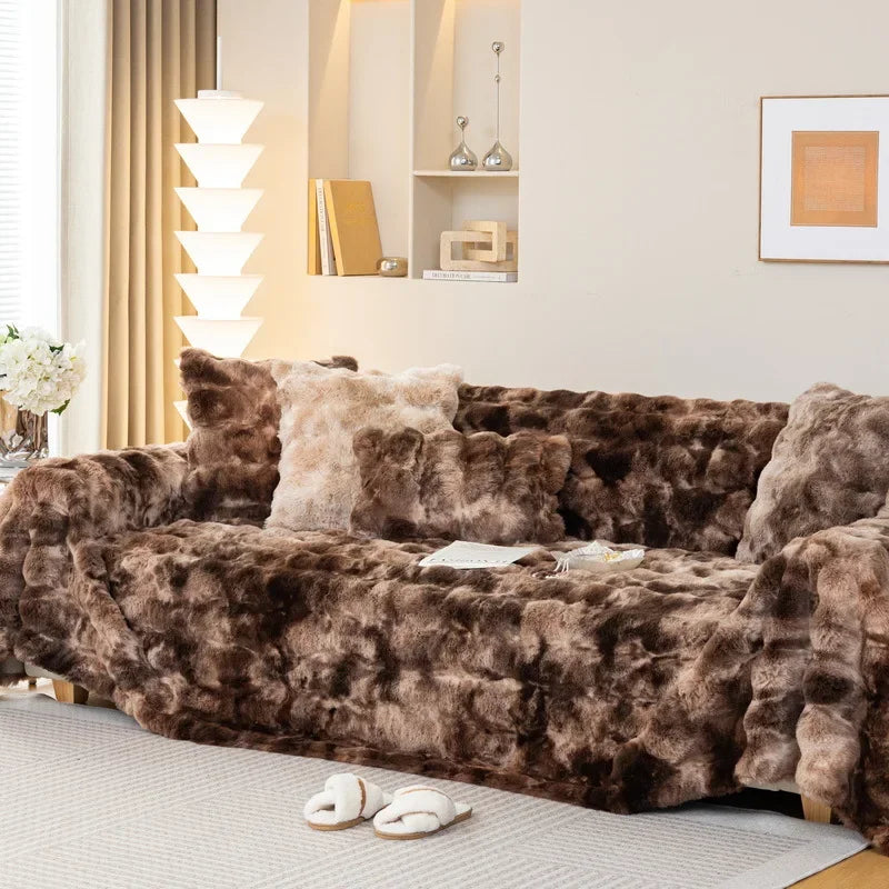 EIFLOY-Faux Rabbit Plush Sofa Cover, Super Soft Towel Blanket, Anti-slip, Universal, 1/2/3/4 Seater, Leather Couch Slipcover