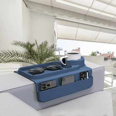 Silicone Couch Cup Holder Tray with Side Pockets Couch Armrest Table Waterproof Couch Arm Caddy for Snack Drinks Spectacles