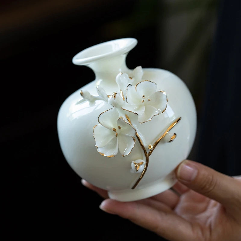 Plum Blossom Ceramic Vase Flower Arrangement Vase Room Decoration Flowerpot Teatable Decorative Vase Retro Ceramic Flower Bottle