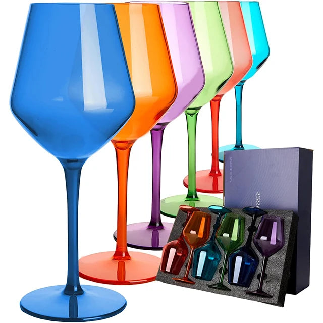 MICHLEY 2/4/6PCS Unbreakable Colorful Tritan Plastic Wine Glass Set Reusable Luxury For Party Outdoor Dishwasher Glassware
