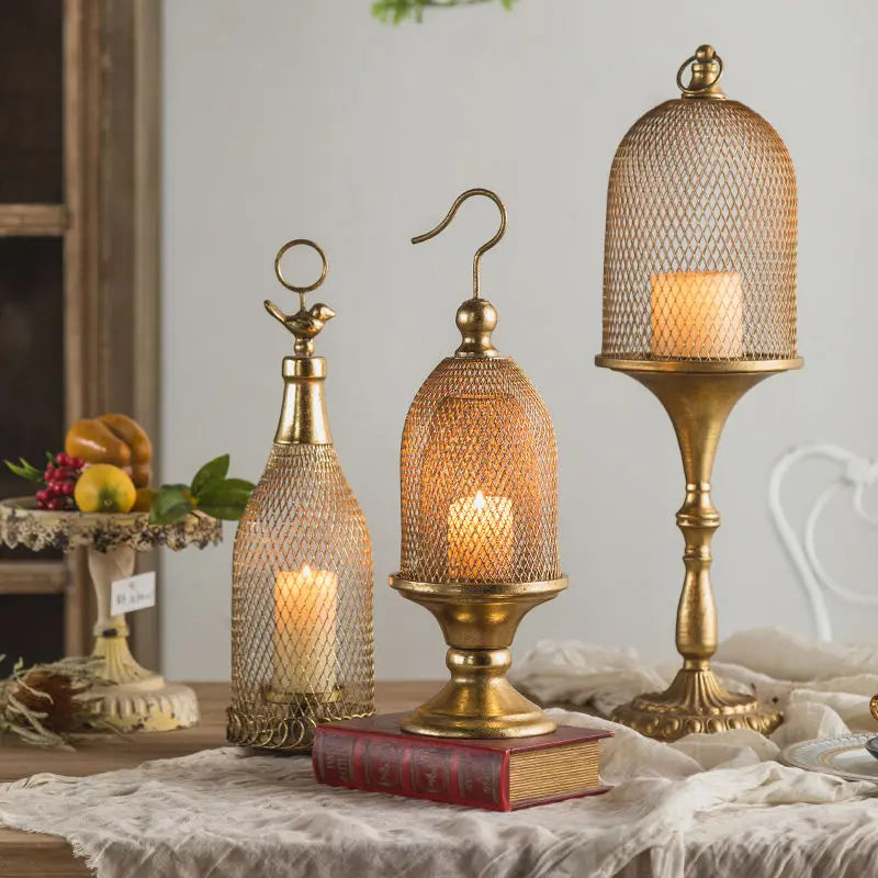 Retro European Candlestick Iron Art Golden Homestay Light Luxury Candlestick Terrace Restaurant Romantic Decoration Ornament