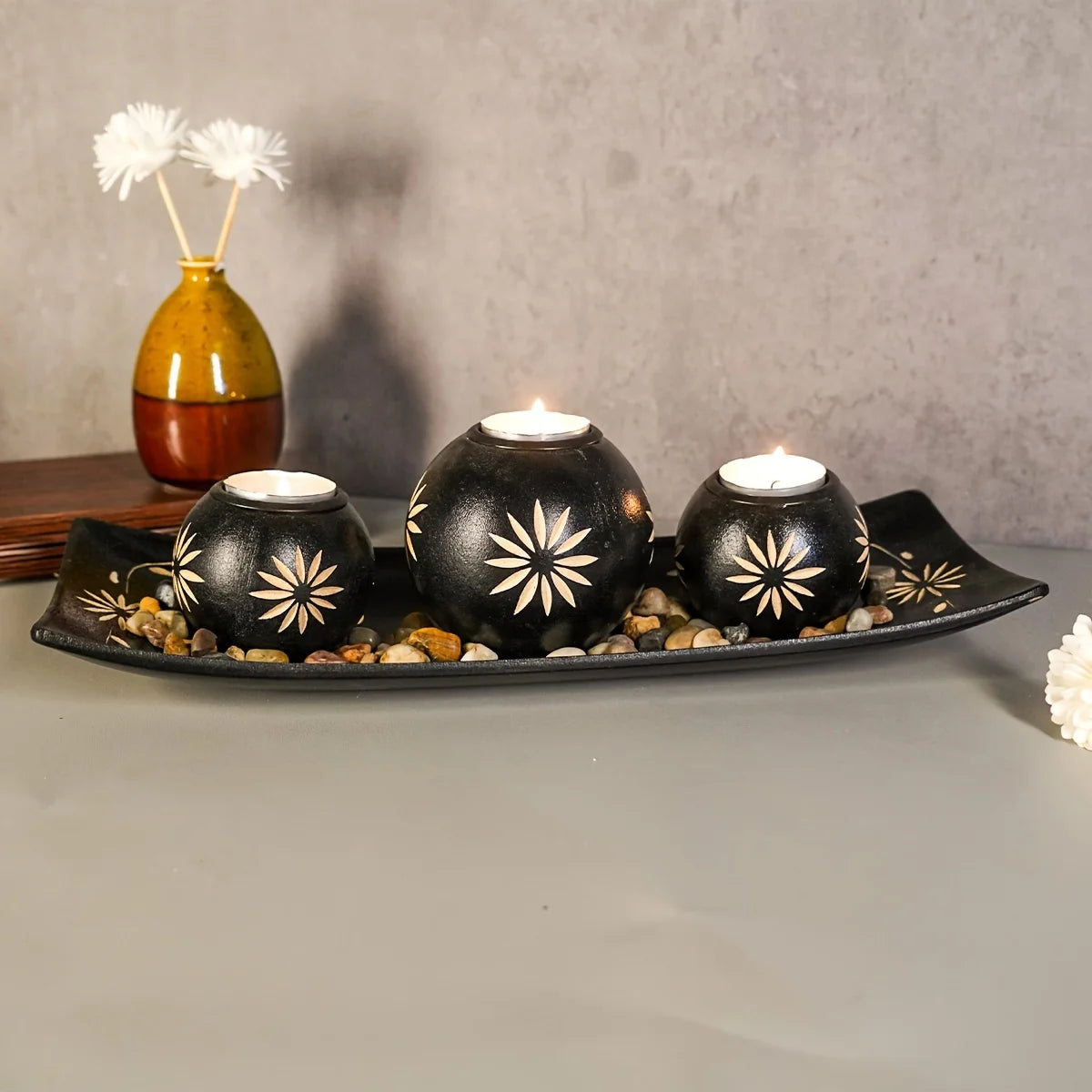 1PC wooden candlestick holder, hand-carved candlestick holder handicraft decoration, retro living room decoration table candlest