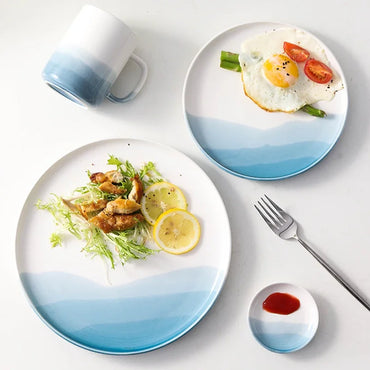 Mountain Scenery Ceramic Dinner Plate Big Round Dessert cake Square Steak dish Restaurant kitchen tableware set