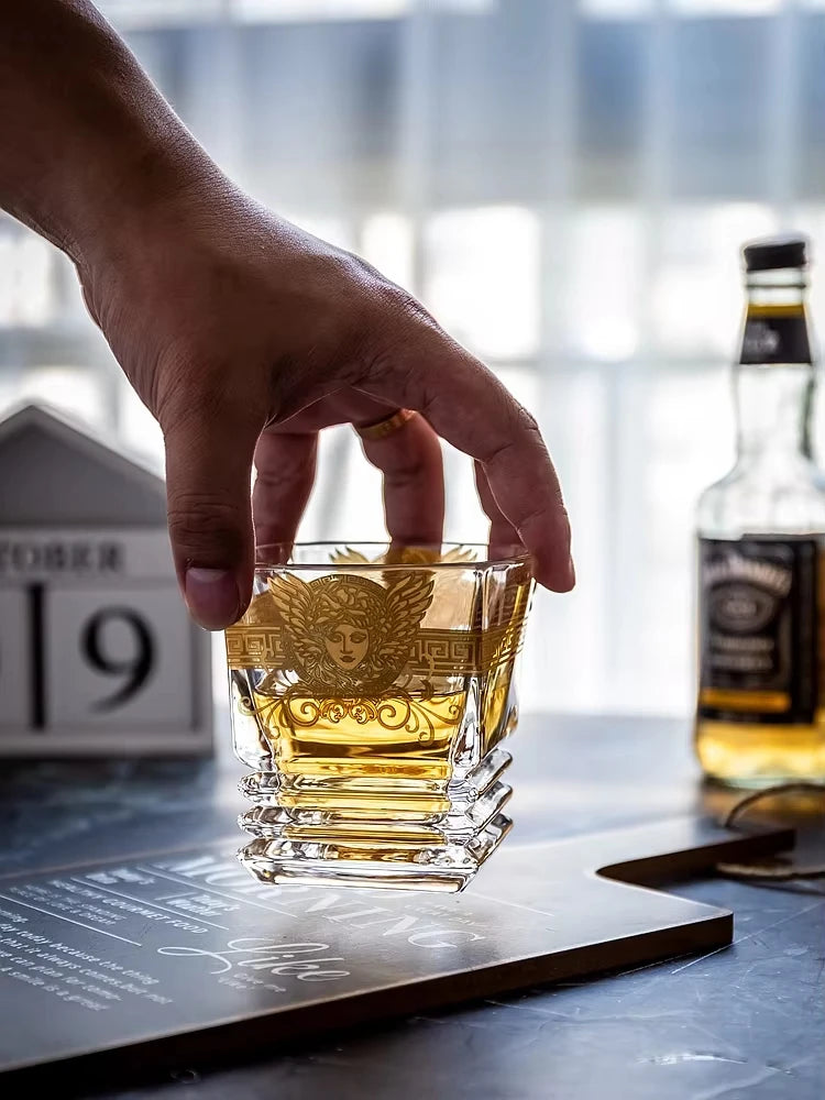 Painted Gold Glass Whisky Medusa Head Wine Glass Cup Foreign Wine Glass Multi-function Beer Glass Water Glass