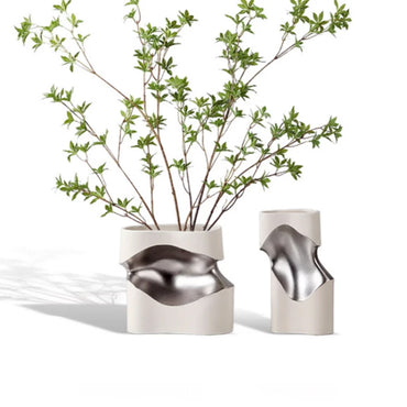 Ceramic Vase Curve Irregular Bend Golden Flower Artistic Flowerpots Porcelain Crafts Ornaments Room Decoration