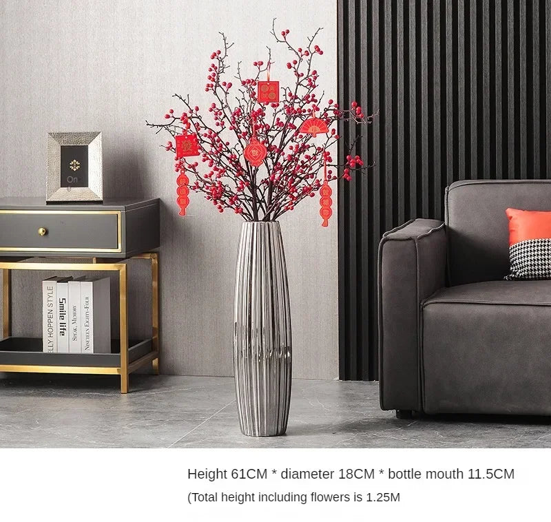 Nordic Ceramics Flower Vase for Entrance Light Luxury High-end Household Vase Large Electroplating Floor-standing Vase for Hotel