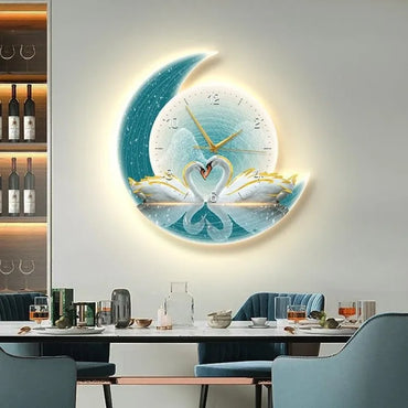 Home Decorative Painting Wall Clock Living Room Decoration Premium LED Ambient Light Plug-in Wall Clock