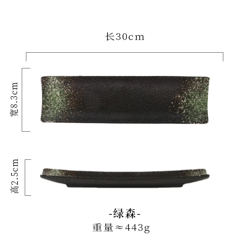 border sushi  Japanese ceramic tableware, Western cuisine ,creative autumn knife fish  boat shaped vegetable  rectangular plates