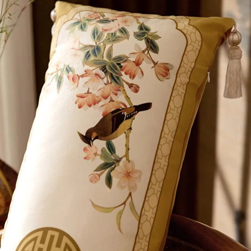 Chinese Flora Bird Pillows 35x100 Long Cushion Luxury Retro Cushions Decorative Pillow For Sofa Chair Bedding Home Decoration