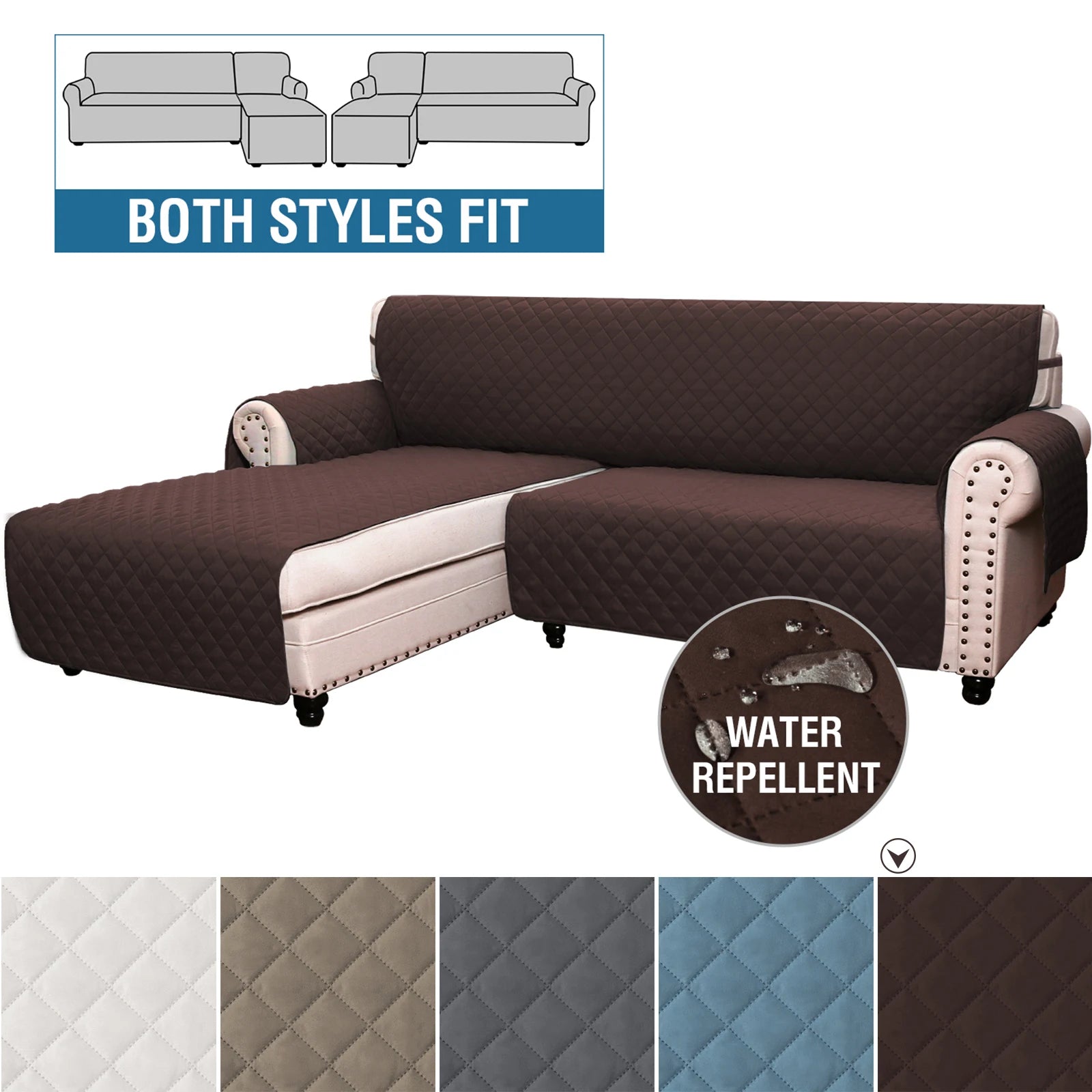 Quilted Corner Sofa Covers for Living Room Waterproof Reversible L-Shape Couch Slipcover Washable Pet Protector Mat Furniture
