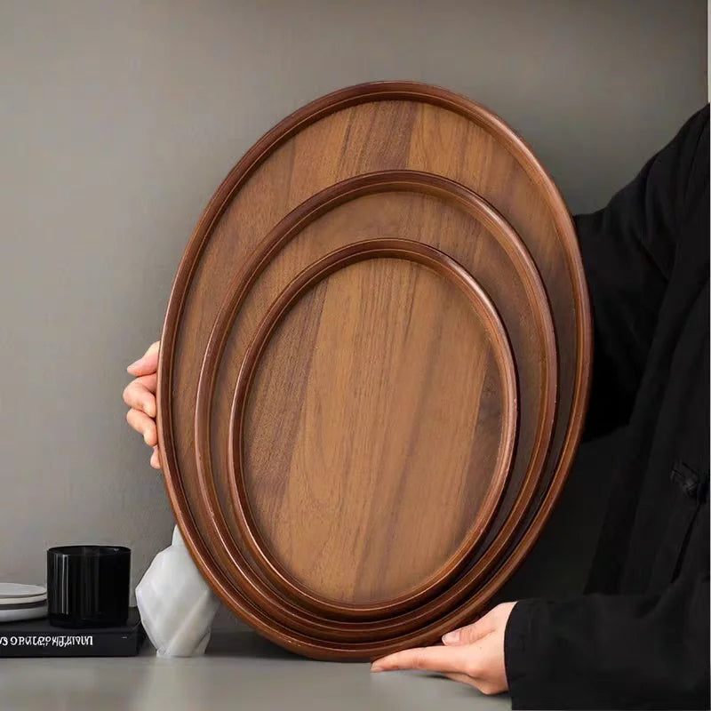 Wooden Decorative Serving Tray for Coffee Table and Home Decor Fruit Platter Decor Trays Serving Ware Food Dish Serving Platters