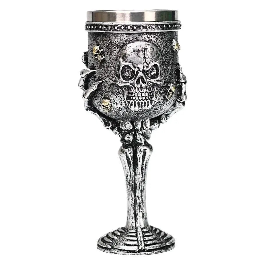 Silver Skull Goblet Stainless Steel Insert 3D Retro Gothic Fantasy Skeleton Wine Glass Halloween Beer Mug and Cup Halloween Gift
