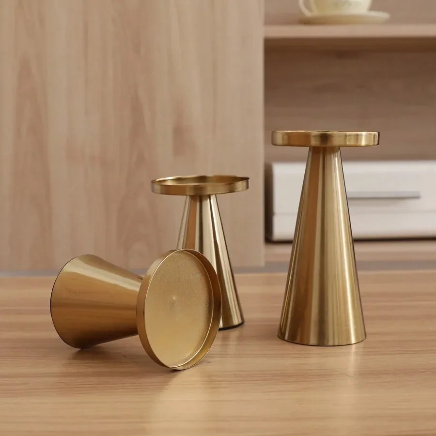 3pcs Copper-Plated Candlestick Set Tea Candle Light Wedding Home Decoration Candlestick Set Table Decoration Candle Holder