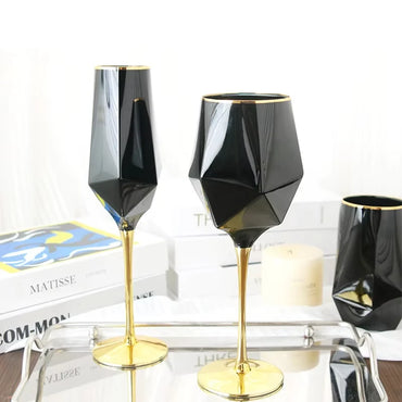 Luxury Black Whisky Glasses with Golden Edge Electroplated Irregular Goblet for Special Purpose Drinking Room Decor