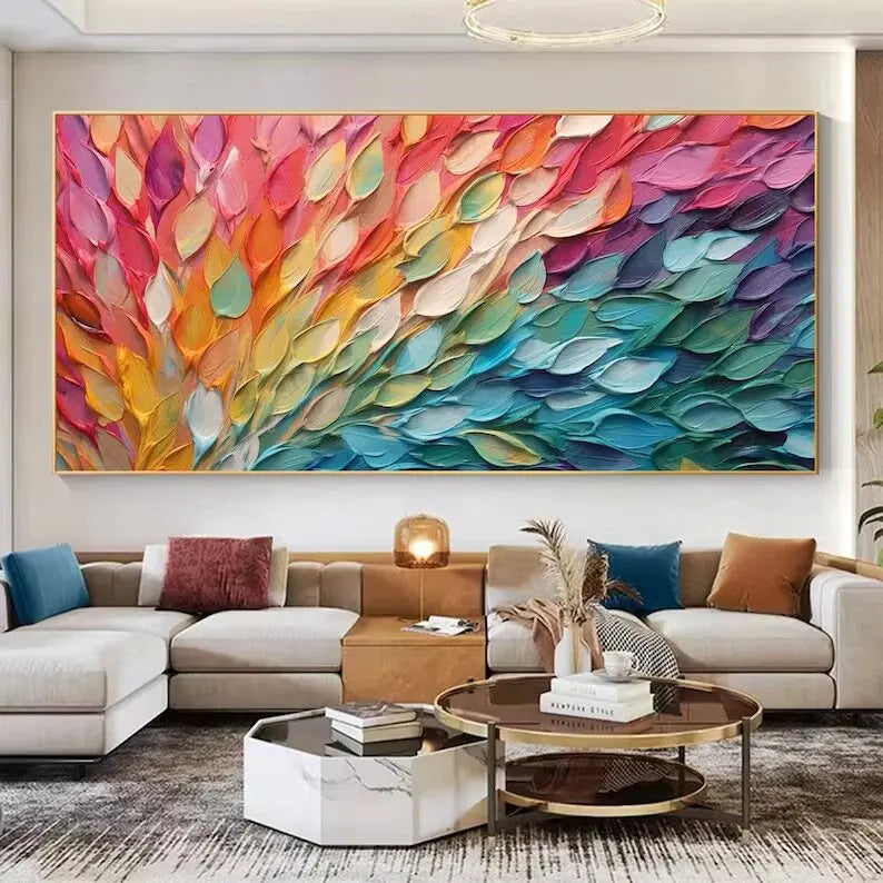 100% Hand Painted Thick Textured Knife Painted Colorful Feathers Wall Art Abstract Oil Painting on Canvas For Home Decoration
