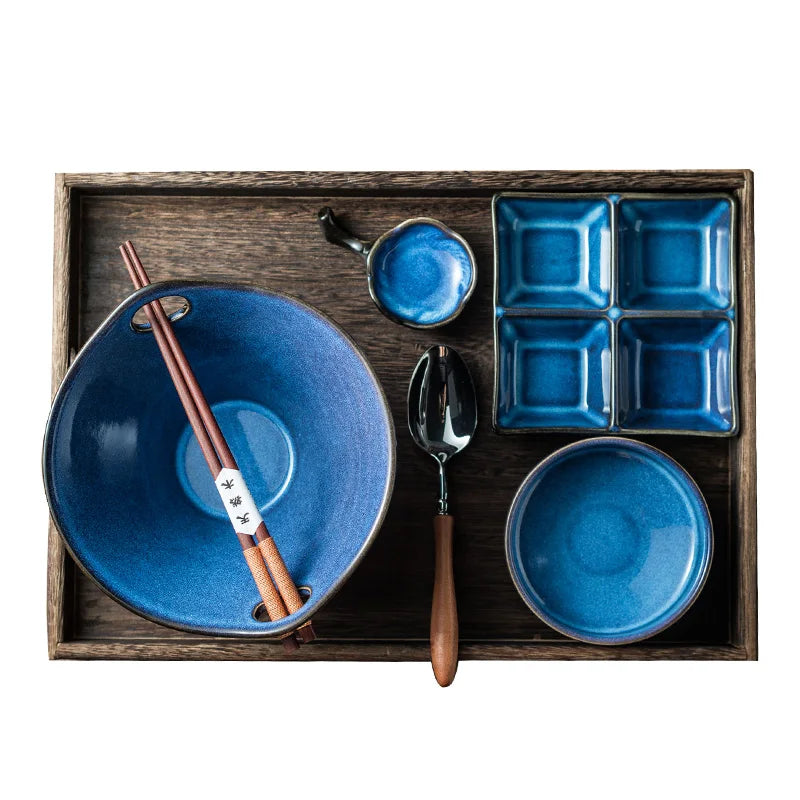 Elegant One-Person Dining Set, Japanese-Inspired Ritual Plate, Perfect Breakfast Tray for Airbnb or Stylish Mornings