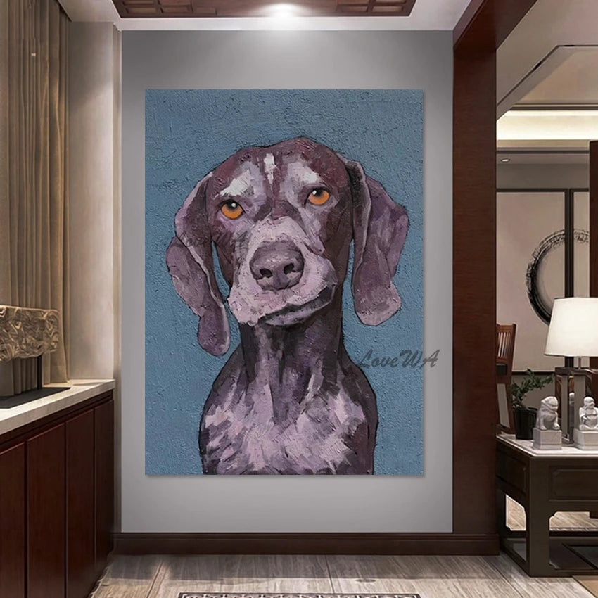 3d Dog Oil Paintings, Frameless, Canvas Animal Abstract Hand Drawing, Picture For Living Room, Acrylic Design Art Decoration