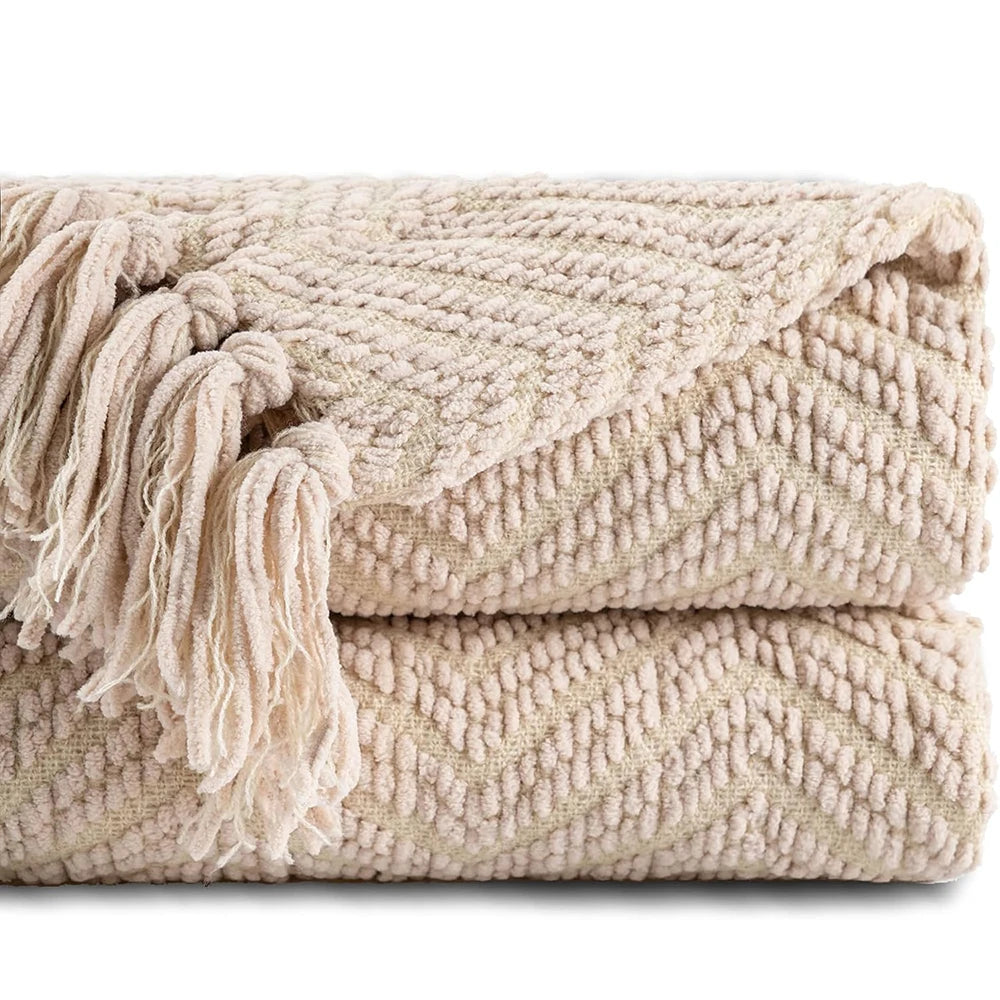 Battilo Knitted Throw Blanket for Couch Soft Thick Decorative Sofa Blanket Plaid Bed Throw Bedspread on the Bed Home Room Decor