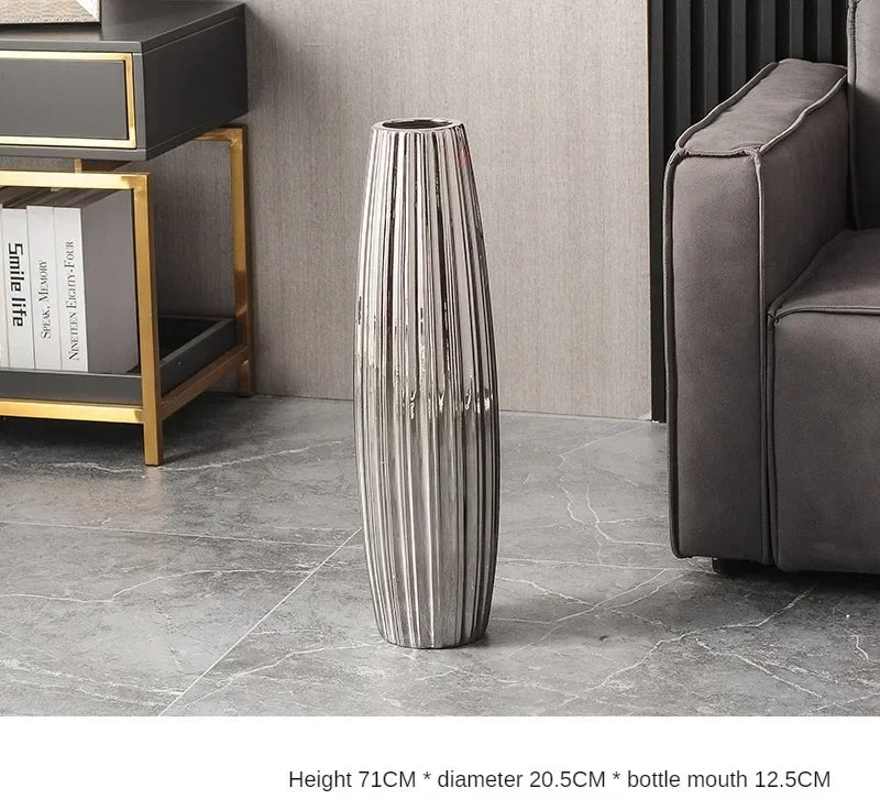 Nordic Ceramics Flower Vase for Entrance Light Luxury High-end Household Vase Large Electroplating Floor-standing Vase for Hotel